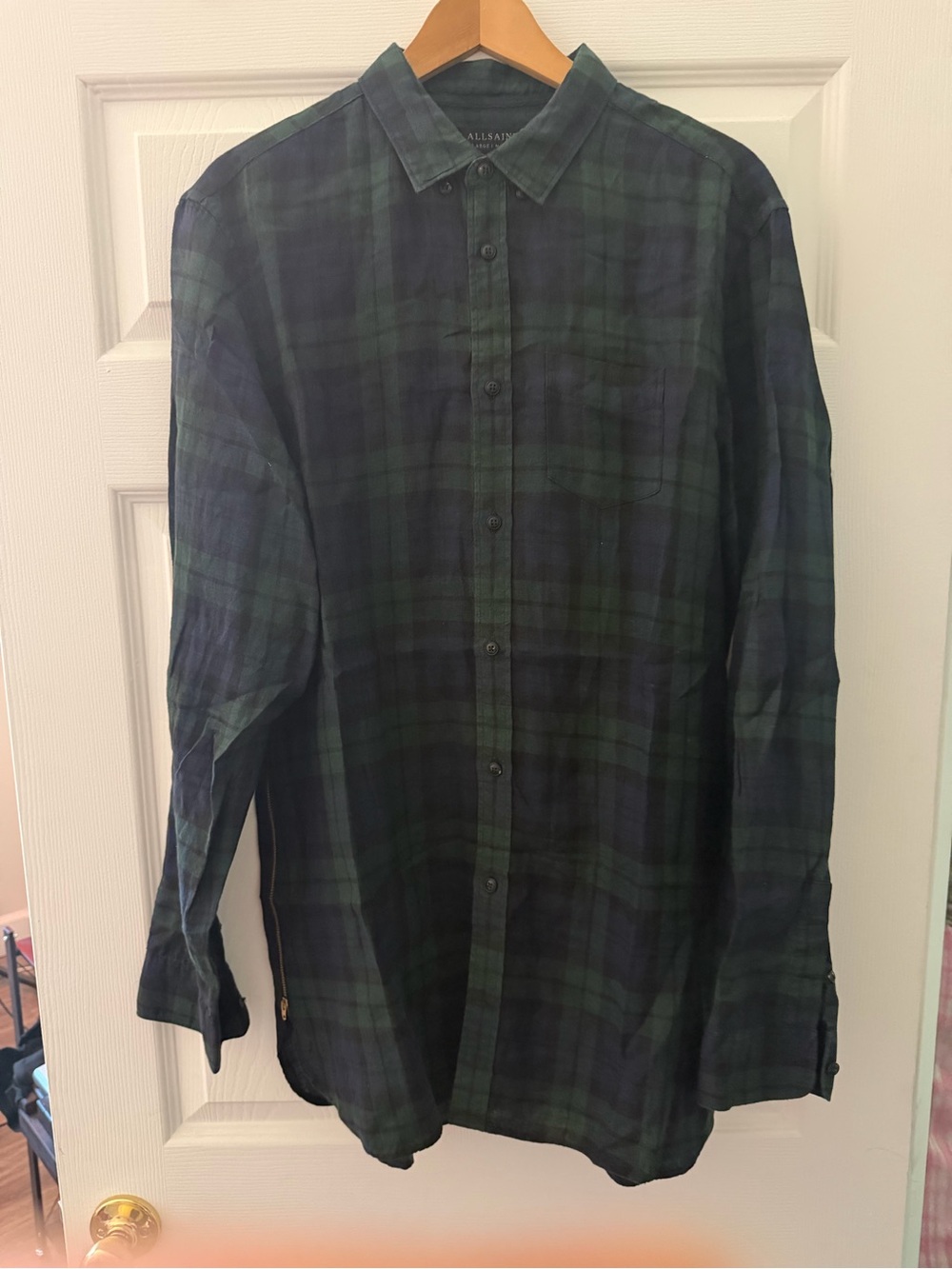 ALLSAINTS Blackwatch Plaid Button-Down Shirt in Green and Blue